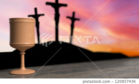 The Holy grail and cross for religious concept 3d rendering. 120857436