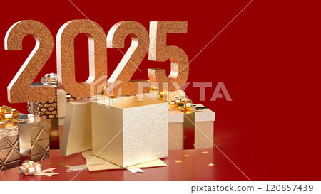 The Number 2025 and gift box for celebration or holiday concept 3d rendering. The Number 2025 and gift box for celebration or holiday concept 3d rendering. 120857439