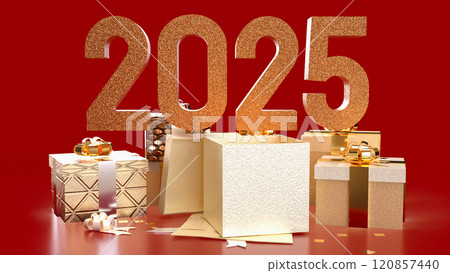 The Number 2025 and gift box for celebration or holiday concept 3d rendering. The Number 2025 and gift box for celebration or holiday concept 3d rendering. 120857440