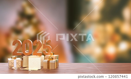 The Number 2025 and gift box for celebration or holiday concept 3d rendering. The Number 2025 and gift box for celebration or holiday concept 3d rendering. 120857441