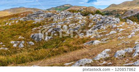 Panorama of autumn scenery and autumn leaves at Hiraodai [Kitakyushu City, Fukuoka Prefecture] 120857862