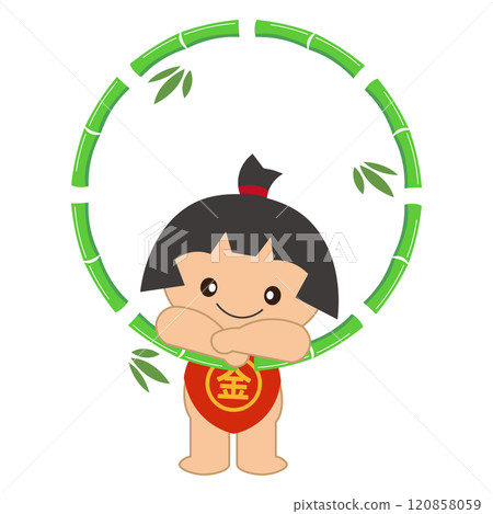 金太郎從竹框往外看的插圖 120858059