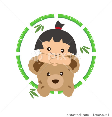 竹架和金太郎和泰迪熊的插圖 120858061