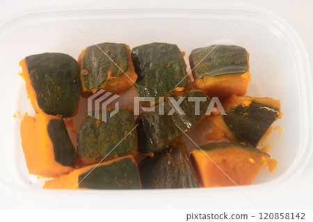 Vegetable side dish: simmered pumpkin 120858142