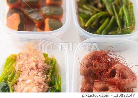 4種預先準備好的蔬菜配菜 4種預先準備好的蔬菜配菜 120858147