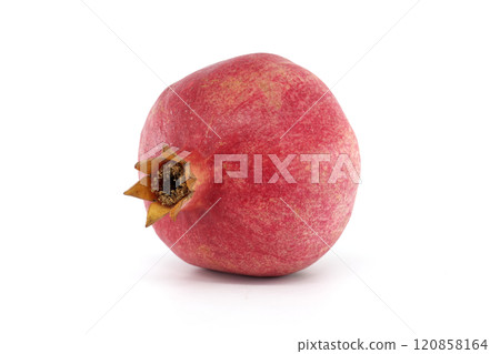 Vibrant Pomegranate Fruit Isolated on Clean White Background 120858164