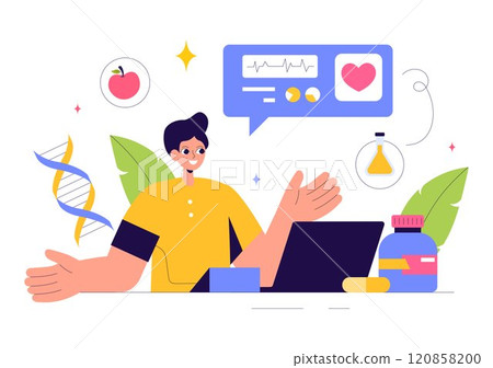 Biohack Vector Illustration Featuring Technological Processes of Biohacking and Online Health Information Hacking in a Flat Style Background Biohack Vector Illustration Featuring Technological Processes of Biohacking and Online Health Information Hacking in a Flat Style Background 120858200