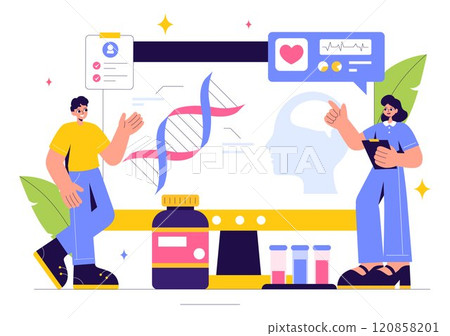 Biohack Vector Illustration Featuring Technological Processes of Biohacking and Online Health Information Hacking in a Flat Style Background Biohack Vector Illustration Featuring Technological Processes of Biohacking and Online Health Information Hacking in a Flat Style Background 120858201