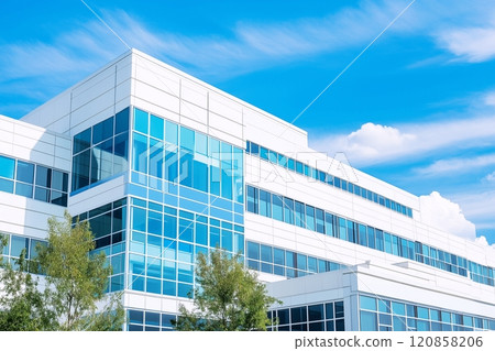 AI-generated images of clean white buildings, hospitals and companies 120858206