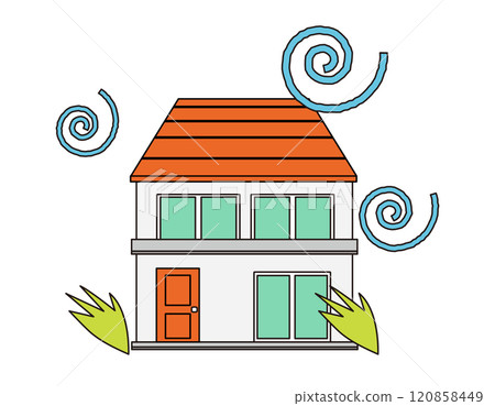 Illustration of a house damaged by disaster 120858449