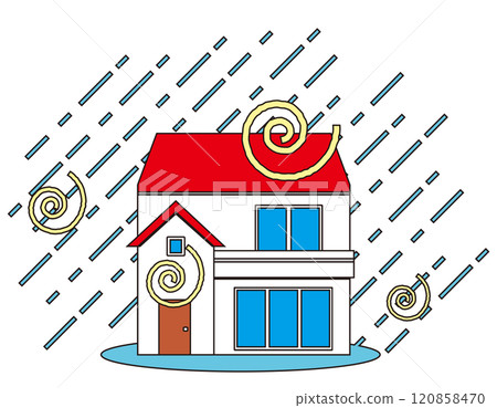 Illustration of a house damaged by disaster 120858470