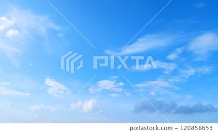 Bright blue sky with scattered beautiful clouds Bright blue sky with scattered beautiful clouds 120858653