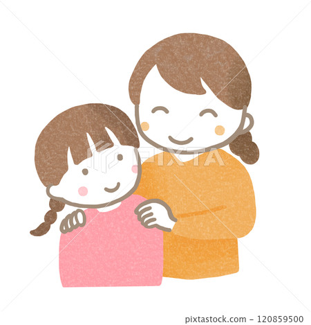 A mother gently holds her child's shoulders A mother gently holds her child's shoulders 120859500