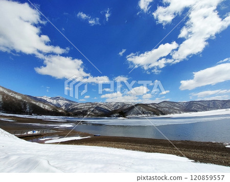 View of Mt. Bandai from the shores of Lake Hibara 120859557