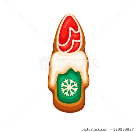 Christmas gingerbread letter I in shape of burning candle, decorated with intricate icing. Cartoon vector abc character in shape of festive biscuit cookie or seasonal pastry for New Year celebrations Christmas gingerbread letter I in shape of burning candle, decorated with intricate icing. Cartoon vector abc character in shape of festive biscuit cookie or seasonal pastry for New Year celebrations 120859887