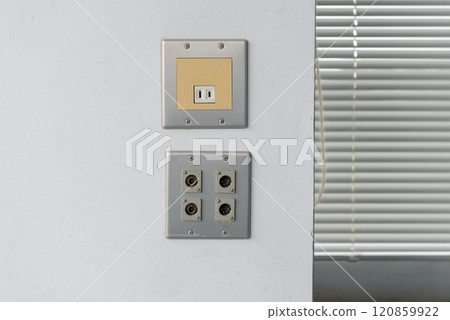 Electrical outlet plate, microphone outlet, metal outlet, audiovisual room 120859922