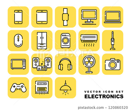 Home appliances, electrical appliances, PC. Digital devices vector icon set 120860320