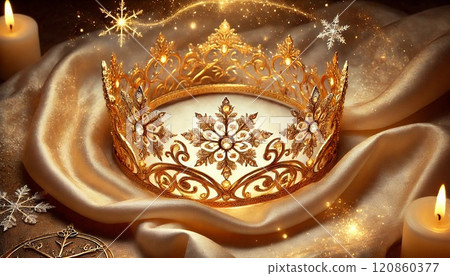 奢華金冠，雪花圖案和閃閃發光的光粒子 120860377