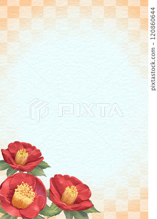 Camellia Japanese style frame background Checkered pattern Vertical Camellia Japanese style frame background Checkered pattern Vertical 120860644