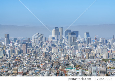 Nagoya City, Aichi Prefecture: Nagoya cityscape on a clear day (towards JR Nagoya Station) 120860998