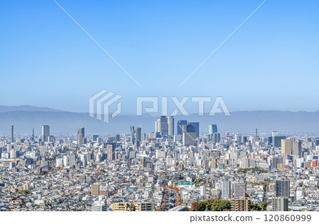 Nagoya City, Aichi Prefecture: Nagoya cityscape on a clear day (towards JR Nagoya Station) 120860999