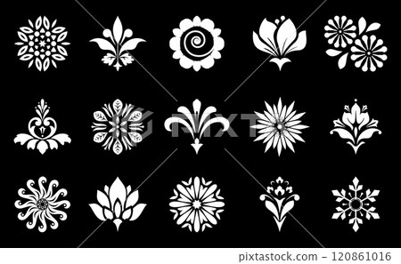 Flower icons set. Isolated elements for design. Vector graphics. Flower icons set. Isolated elements for design. Vector graphics. 120861016