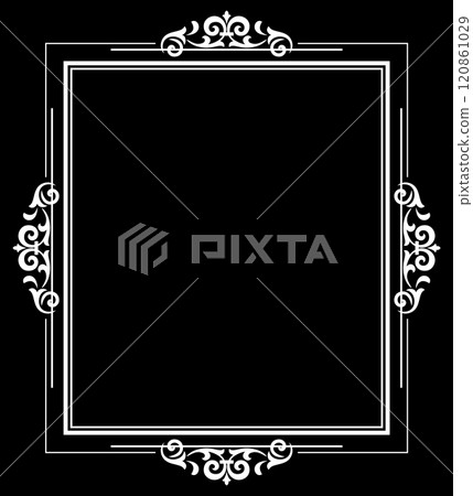 Decorative frame Elegant vector element for design in Eastern style, place for text. Floral black and white border. Lace illustration for invitations and greeting cards. 120861029