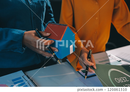 ESG environmental social governance display on laptop on eco-friendly company meeting with business people implementing environmental protection for clean and sustainable future ecology. Trailblazing 120861310