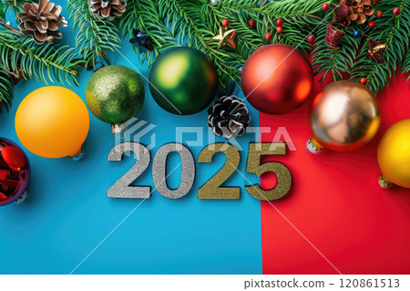AI generated Happy New Year with number 2025 on colorful background. 120861513