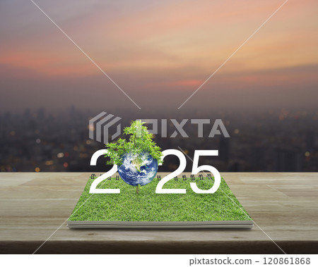 Happy new year 2025 ecological cover, Save the earth concept, Elements of this image furnished by NASA 120861868