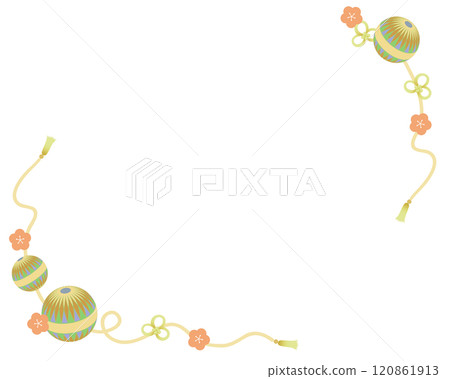 Japanese-style temari and plum blossom frame 120861913