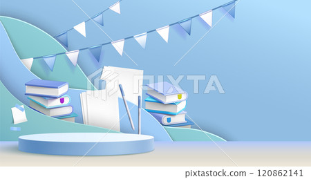 Back to School promotion background with podium Back to School promotion background with podium 120862141