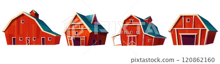 Red wooden farm barns for cattle stable 120862160