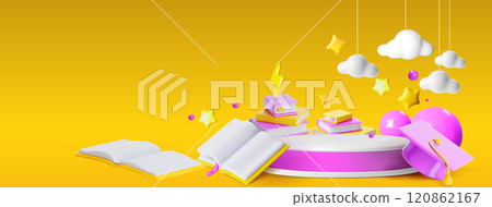 Back to school 3d scene with cylinder podium Back to school 3d scene with cylinder podium 120862167
