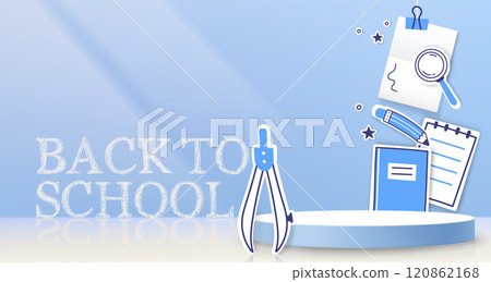 Blue Back to school scene with cylinder podium Blue Back to school scene with cylinder podium 120862168