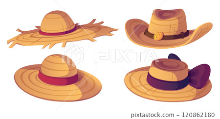 Farmer straw hat. Country summer cap cartoon icon Farmer straw hat. Country summer cap cartoon icon 120862180