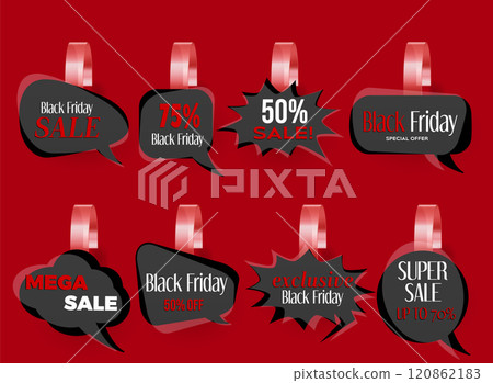 Speech bubble shaped wobbler tags for Black Friday 120862183