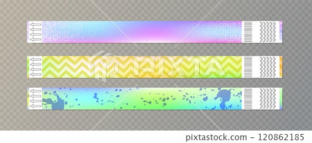 Paper wristbands with holographic foil surface 120862185