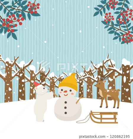 Polar bear making a snowman 120862195