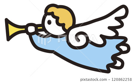 Illustration of an angel blowing a trumpet Illustration of an angel blowing a trumpet 120862258