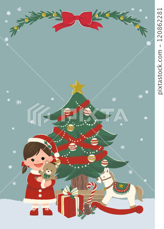 Girl in Santa clothes enjoying Christmas_hand drawn illustration background Girl in Santa clothes enjoying Christmas_hand drawn illustration background 120862281