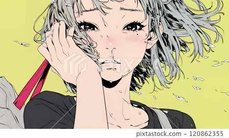 Young woman sneezing 120862355