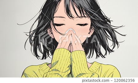 Young woman sneezing 120862356