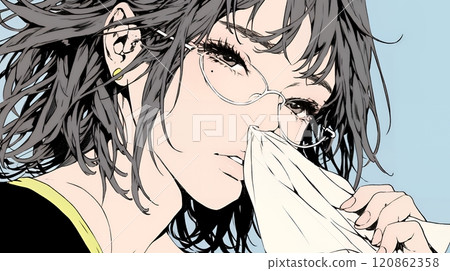 年輕女子打噴嚏 年輕女子打噴嚏 120862358