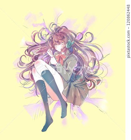 戴著耳機躺在床上的女學生 120862448