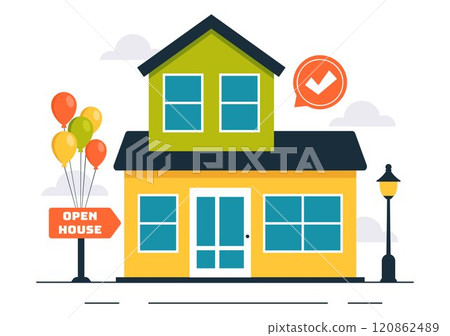 Open House Vector Illustration for Property Inspection, Real Estate Services, and Welcoming New Homeowners in a Flat Cartoon Background Design 120862489