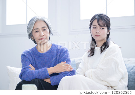 Image of a mother and daughter fighting in the living room 120862595