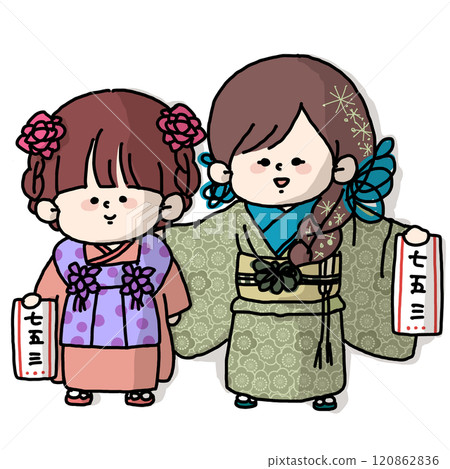 Girls wearing kimonos on Shichigosan Day 120862836
