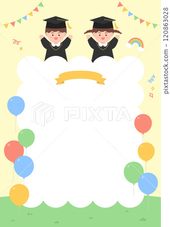 Background illustration with children wearing a graduation gown. Background illustration with children wearing a graduation gown. 120863028