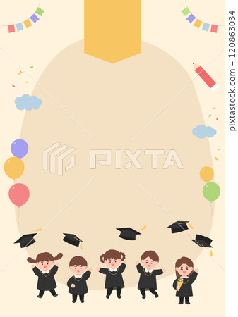 Background illustration with children wearing a graduation gown. 120863034